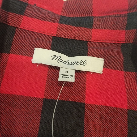Madewell CUSTOM Front Tie Red Black Buffalo Plaid Flannel Shirt Charlie Daniel's - Picture 10 of 16